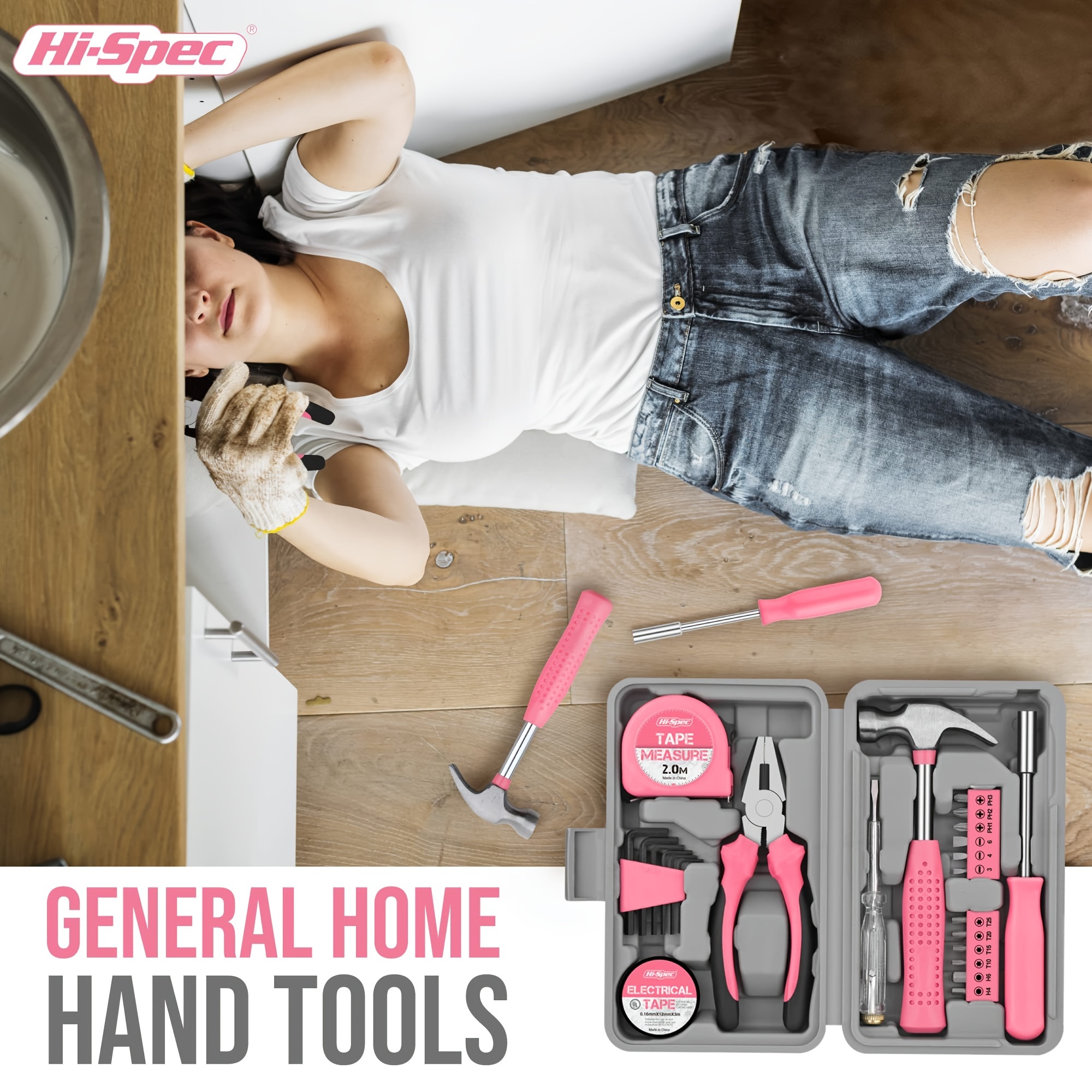 pink home hardware set pliers tape measures hammers home repair kit set details 11