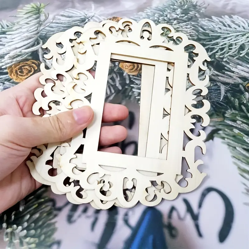 18 Pieces Wood Frames for Crafts Unfinished Wood Frames DIY Picture Frame  Unfinished Picture Frames Ornament Frame Craft with Ropes for DIY Christmas