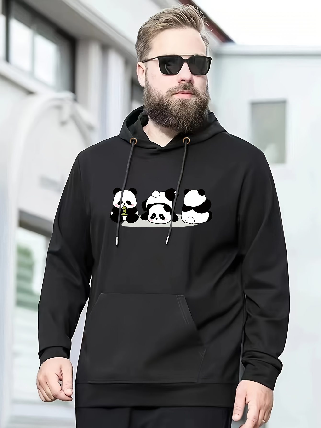 Plus Size Men's Cute Cartoon Pandas Print Hooded Sweatshirt - Temu