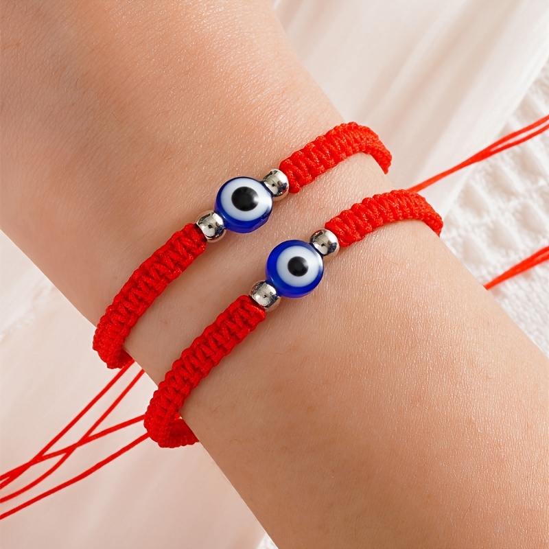 

2pcs Ethnic Blue Eye Red Rope Braided Bracelet