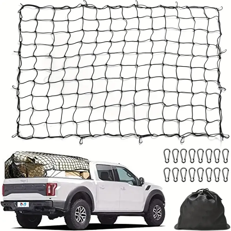 1 Stück Extra Großes Pickup-gepäcknetz, Festes Autodach-gepäcknetz, 6,5 Mm  Dickes Latexmaterial, Zubehör 16 Schwarze Kürbiskarabiner - Auto - Temu
