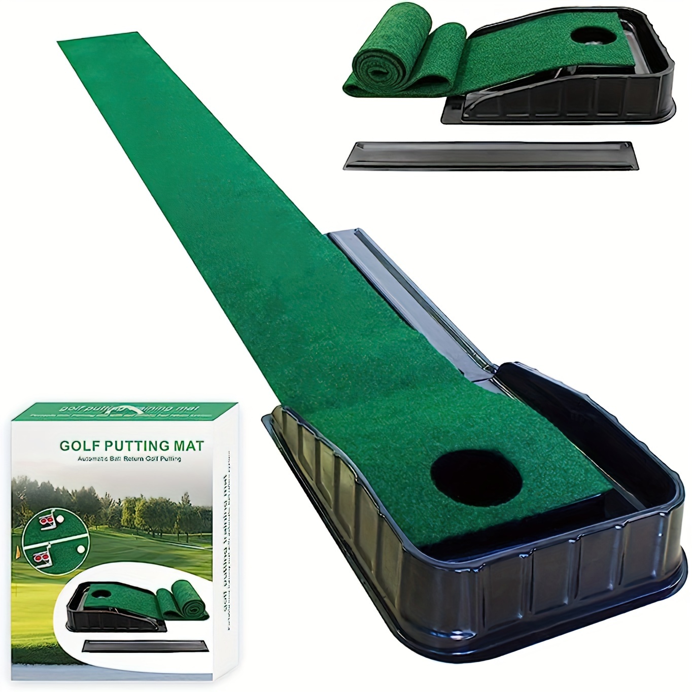 

Indoor Golf Putting Mat For Improve Putting Skills, Auto-ball Return & Behind-the-hole Ball Collector, Golf Accessories