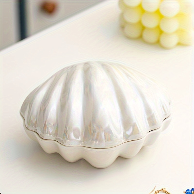 Light Luxury Creative Ceramic Shell Makeup Table Storage Box, Separable Jewelry Box, Ring And Necklace Storage, Entryway Key Holder