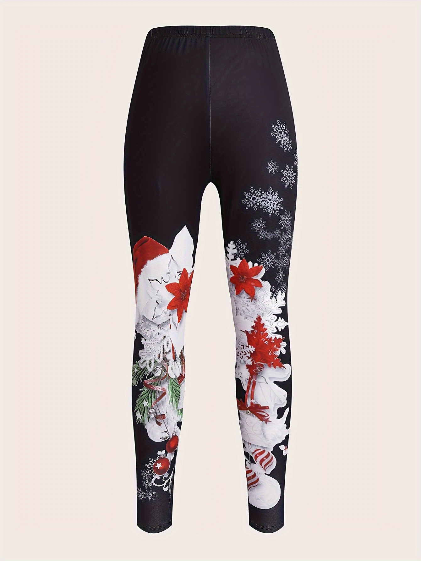 Christmas Print Skinny Leggings, Casual Elastic Waist Stretchy Leggings,  Women's Clothing