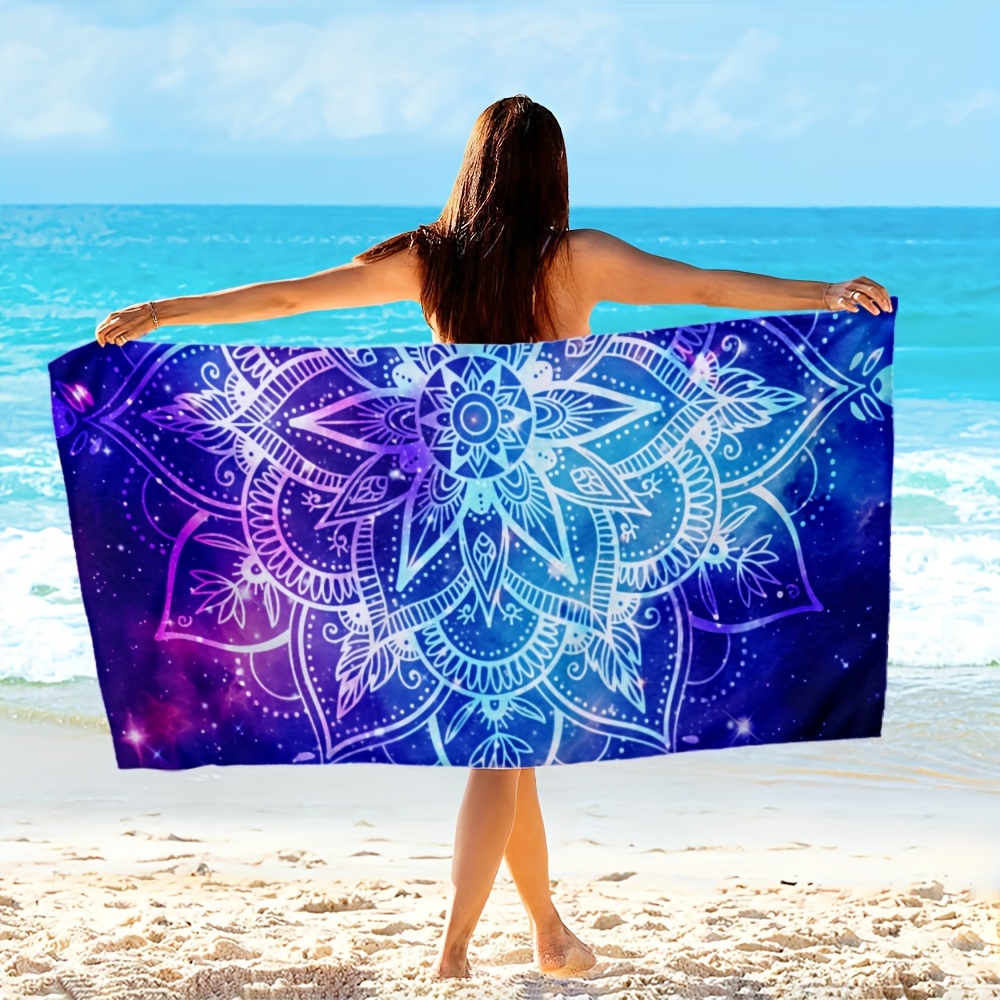 TEMU 1pc Bohemian Style Pattern Beach Towel, Modern Microfiber Travel Beach Towel With Mandala & Flower Pattern