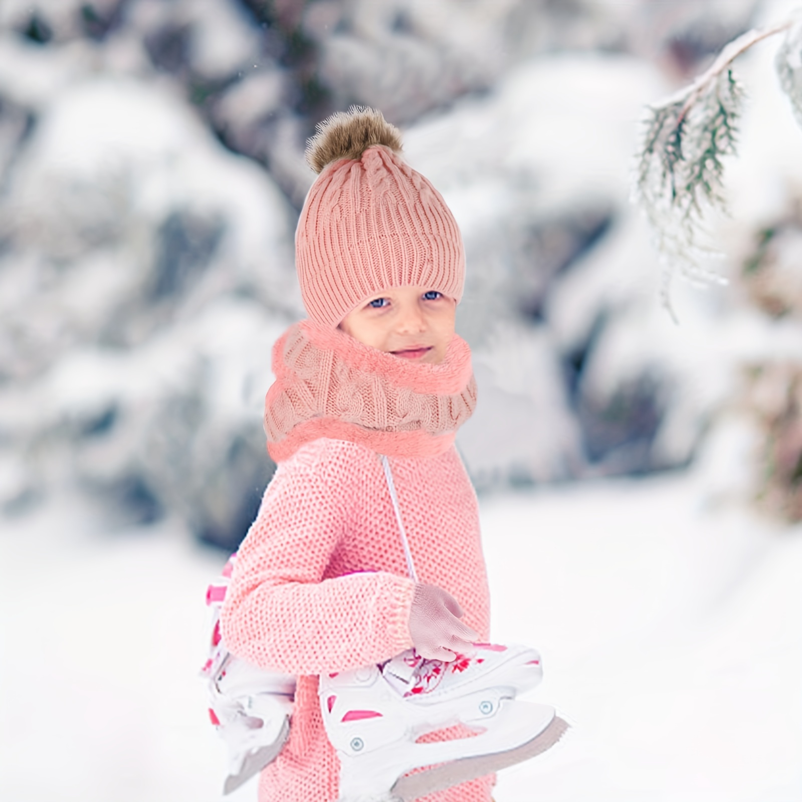 Gants tricotés pour bébé - Moufles en tricot - Pour enfants et filles - 1 2  3 4 5 ans - Gants d'hiver chauds avec cordon - Doublure en polaire