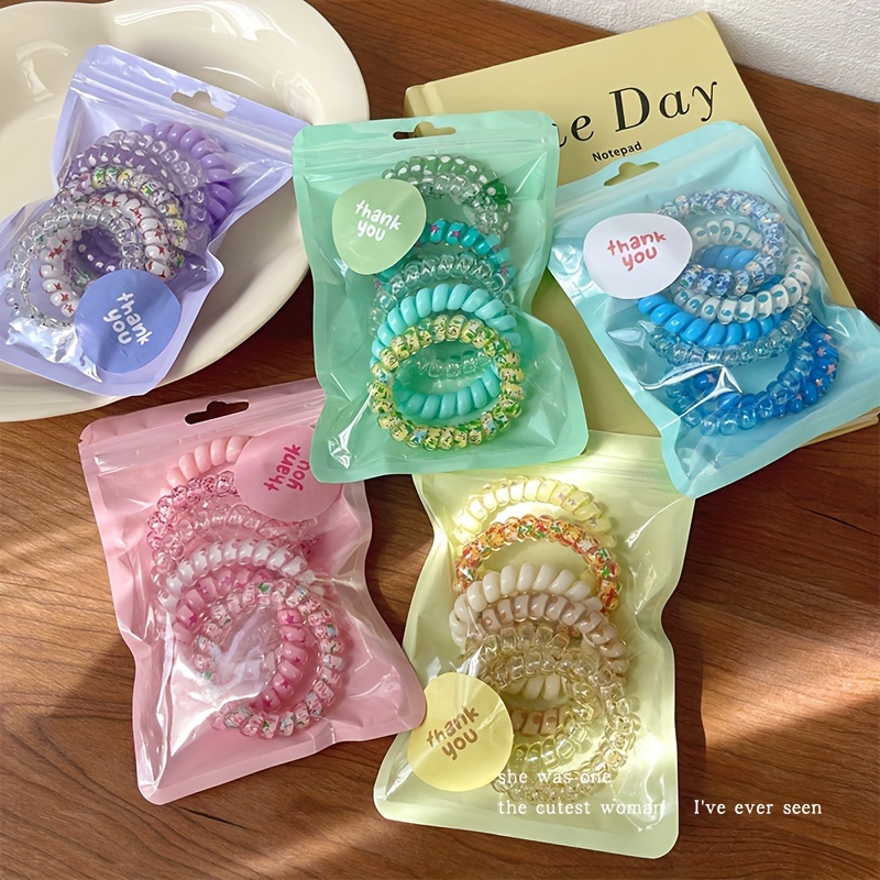 

6-pack Gradient Candy-colored Spiral Hair Ties, No-show Hair Bands, Hair, Plastic Telephone Cord Scrunchies For Women