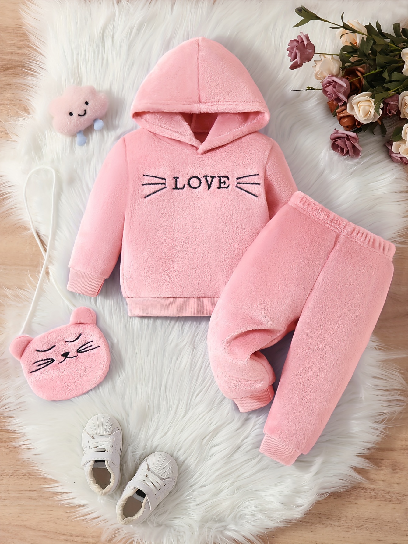 Baby Girls Autumn Winter Outing Clothes Set Warm Fleece - Temu Canada