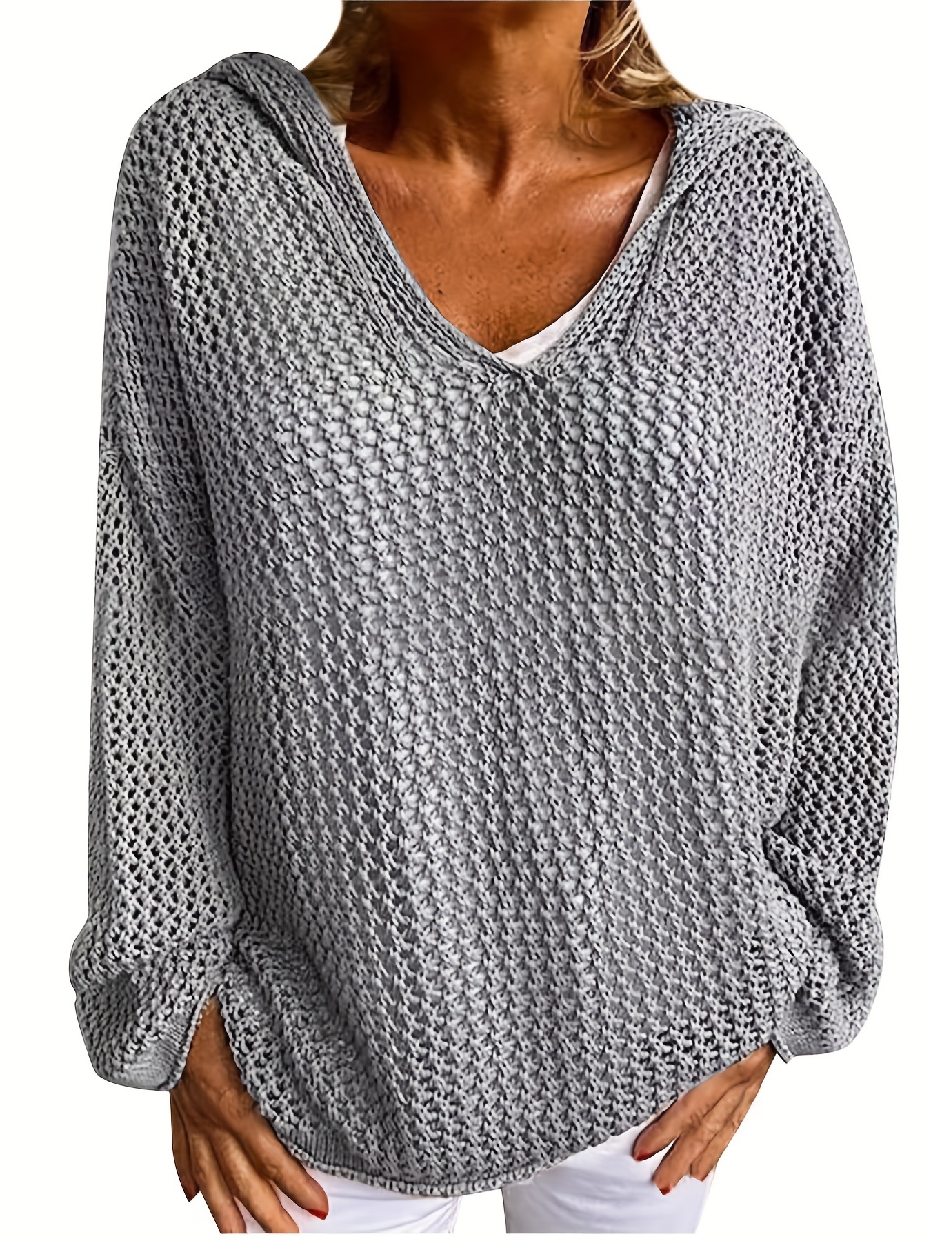 Women's factory hooded long sleeve v neck sweater