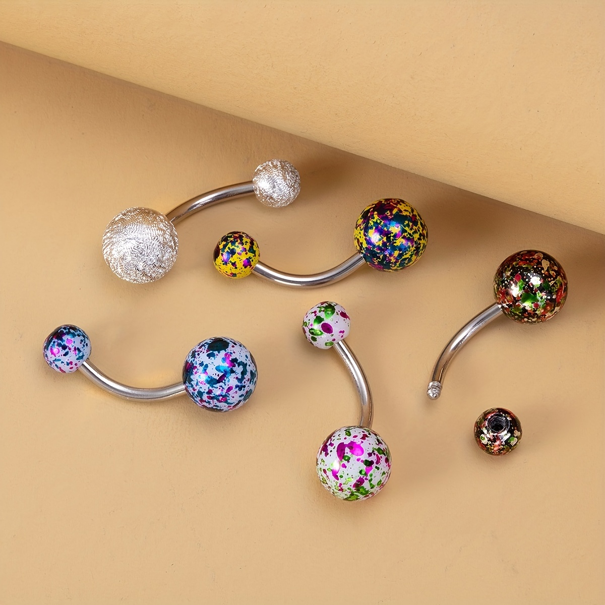 Colorful Diamond Ball Belly Button Ring Stainless Steel Navel Stud Body  Piercing