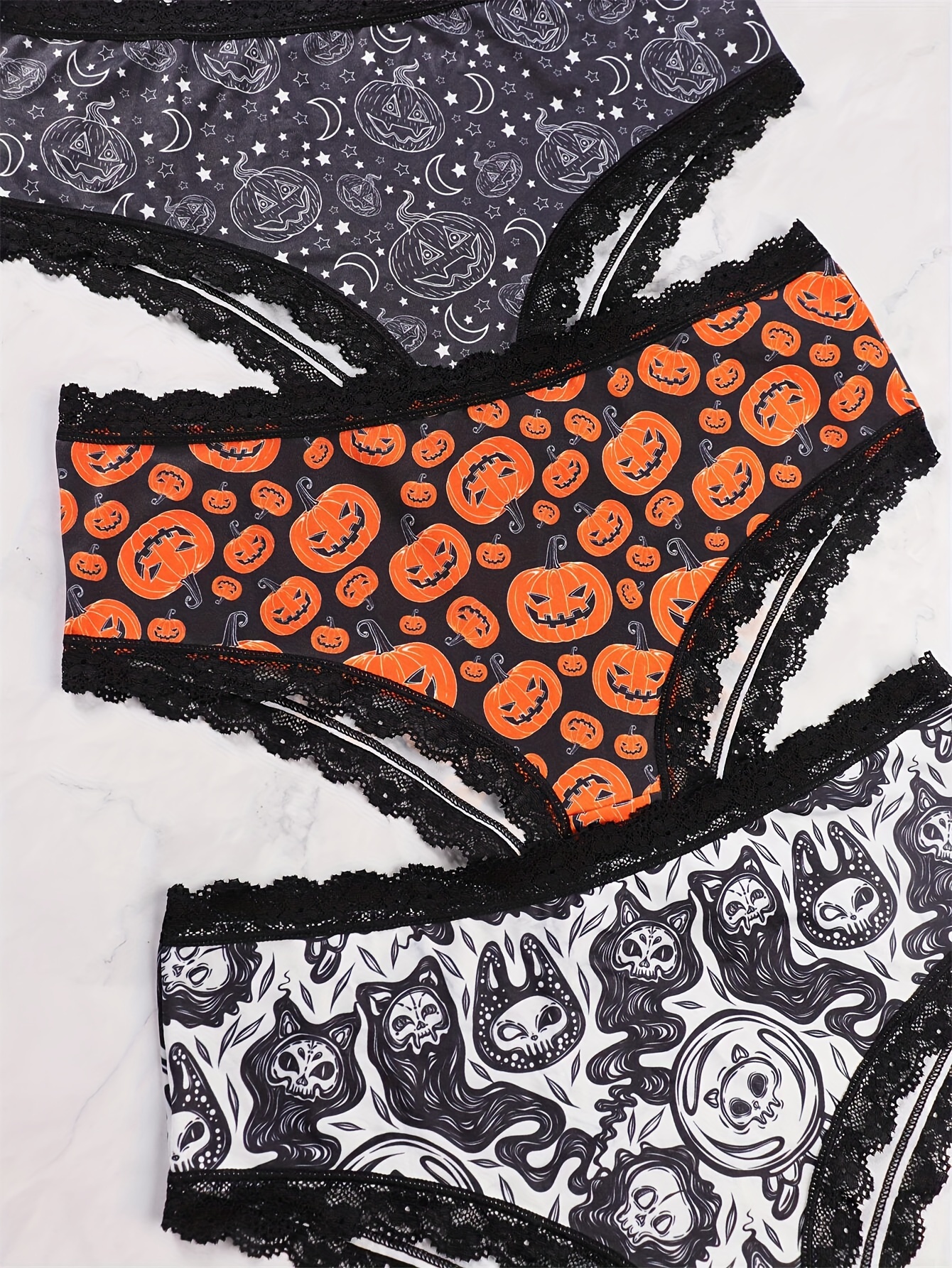 3 Pack Plus Size Halloween Sexy Panties Set, Women's Plus Skull