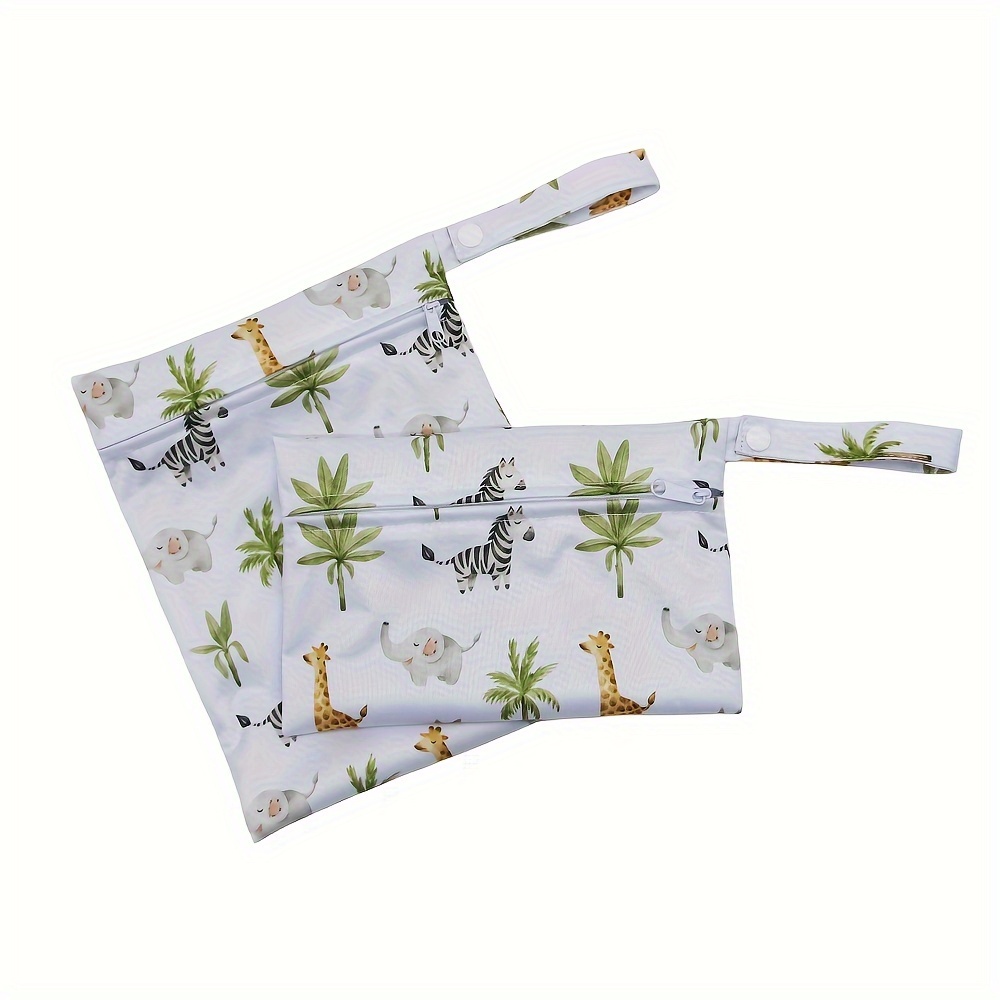 2pcs Animals Prints Beach Diaper Cloth Nappy Laundry Large Baggies Swimmer Bottoms Wet Dry Pouch Small,also Be Make Up Bag Cosmetic Pouch Travel Zipper Cosmetic Storage Pouch Toiletry Bag Cartoon Handbag Pencil Bag