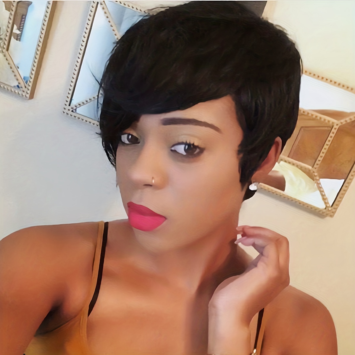 

6 Inch Black Straight Short Pixie Cut Hair Wigs Glueless Human Hair Wigs For Women Girls None Lace Human Hair Wigs