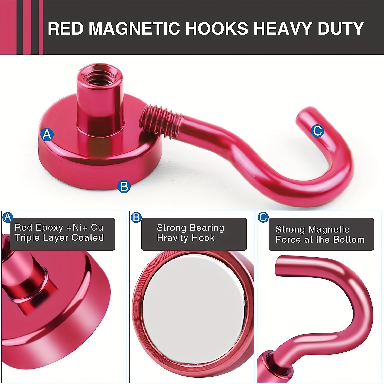 25 lb. Magnetic Hook, Red