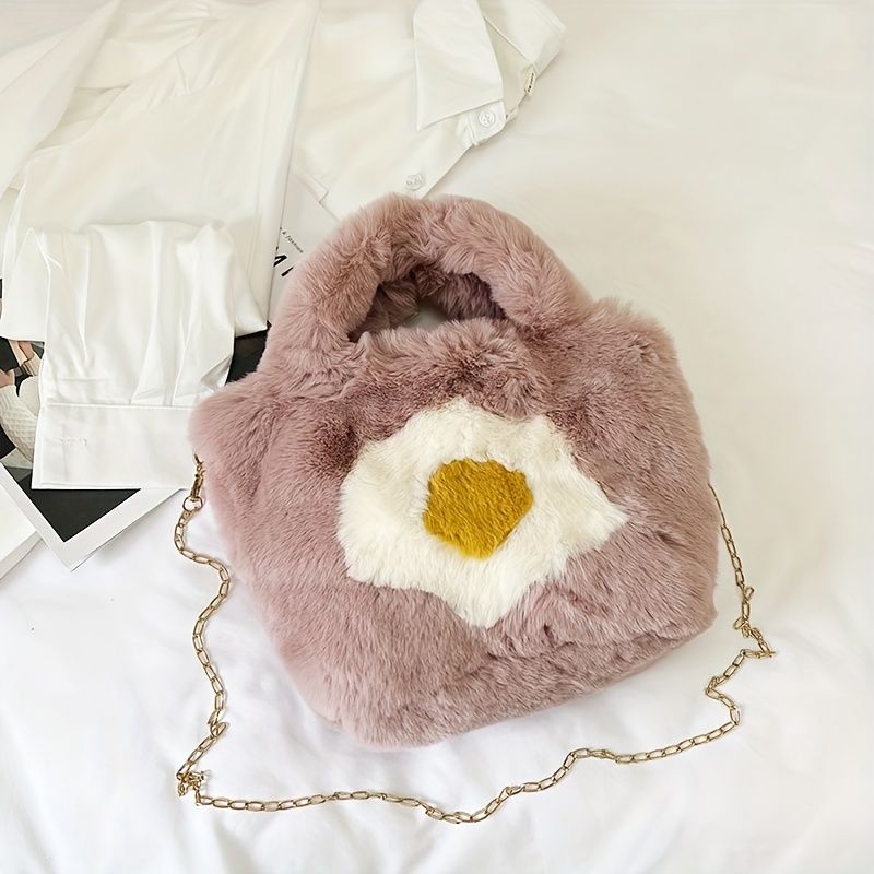 Cute Plush Fried Eggs Single Shoulder Bag Faux Fur Crossbody Bag