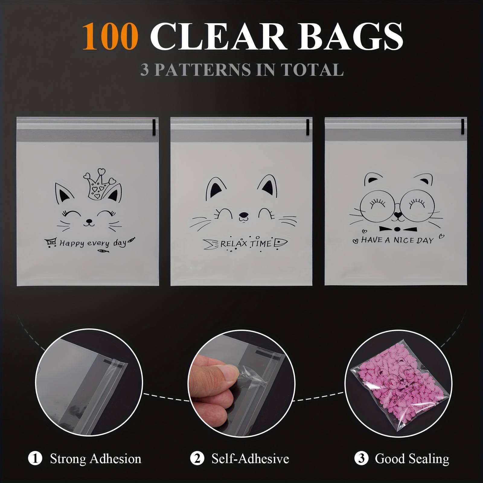 100pcs Baking Food Packaging Bags, Self-sealing Small Cookies Packaging  Bag, Self-adhesive Bags, Size: 7*7+3