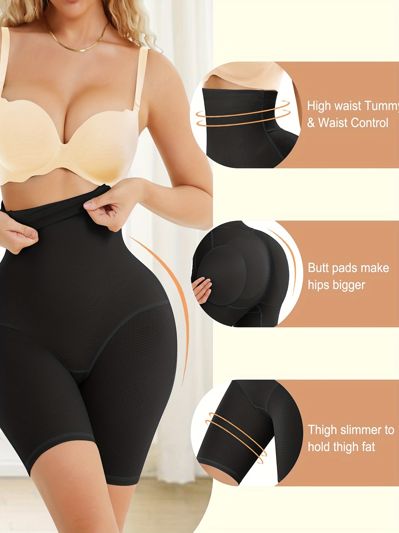 Gotoly Padded Butt Lifting Shapewear Control Panties Tummy Control Hip Pads  Hip Enhancer Thigh Slimmers for Women(Black XX-Large) 
