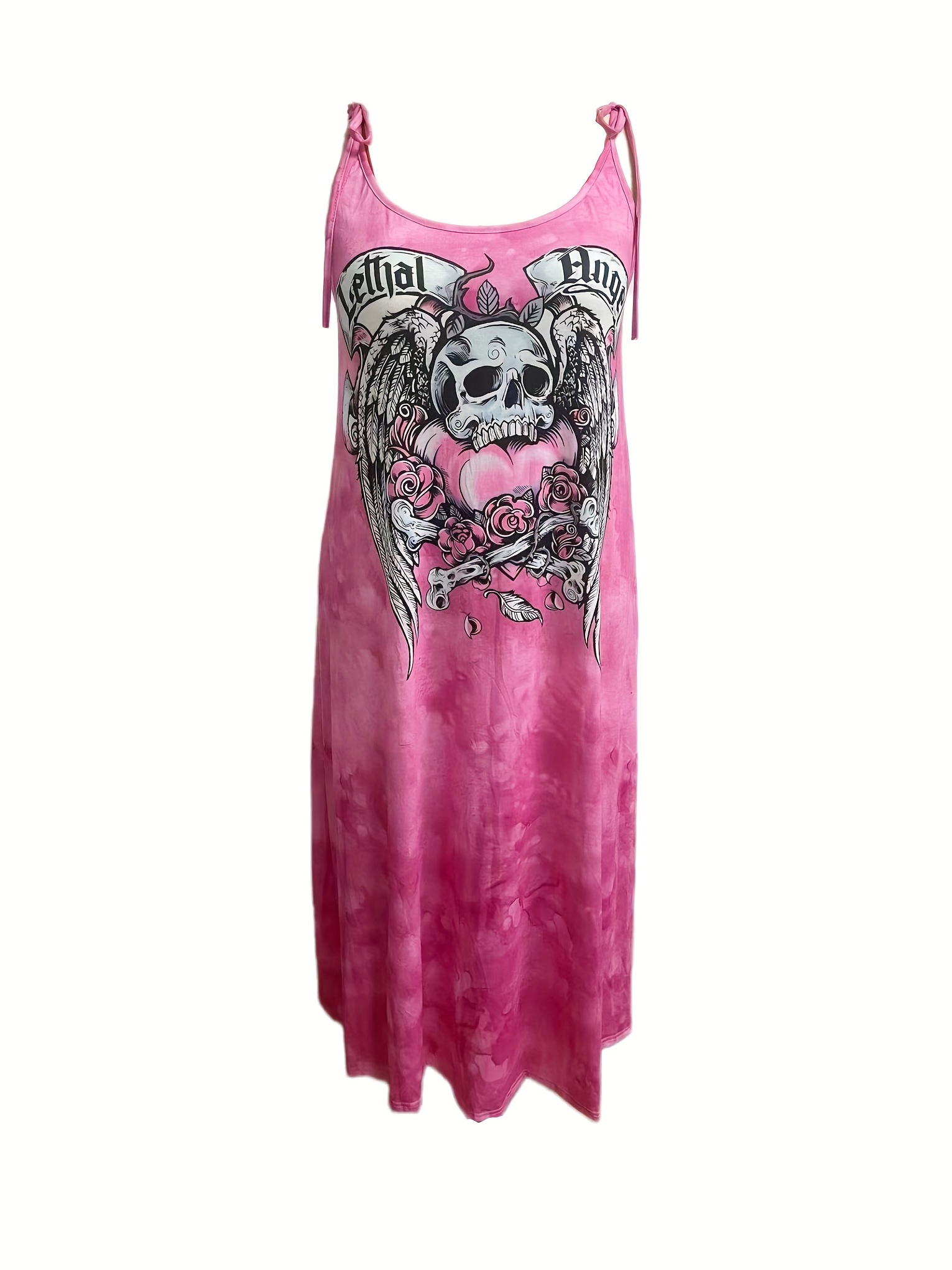 Plus Size Goth Summer Dress Women's Plus Skull Print Tie - Temu