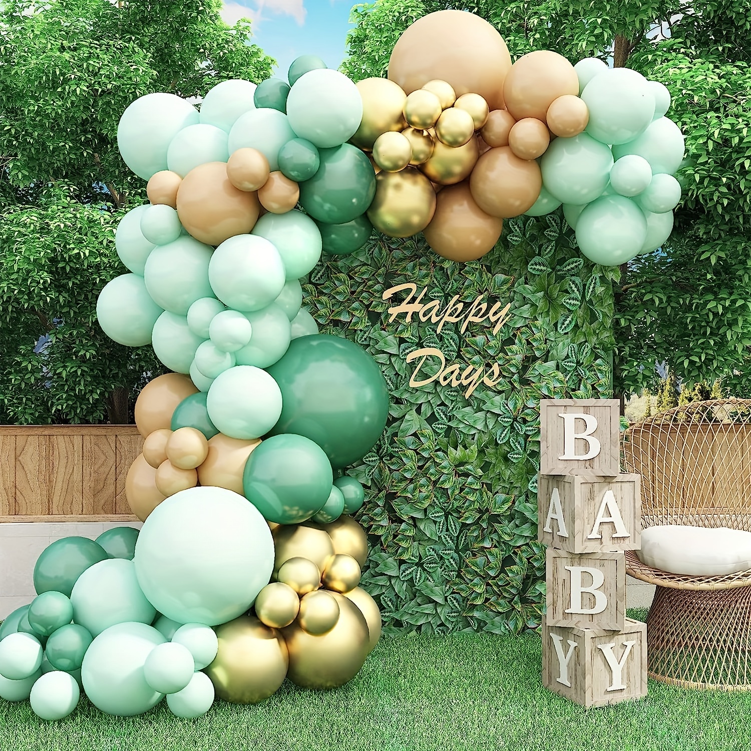 Green and Gold Birthday Party Decorations for Men Women Girls 145pcs  Birthday Party Supplies Green Garland Kit Gold Happy Birthday Banner with  Green