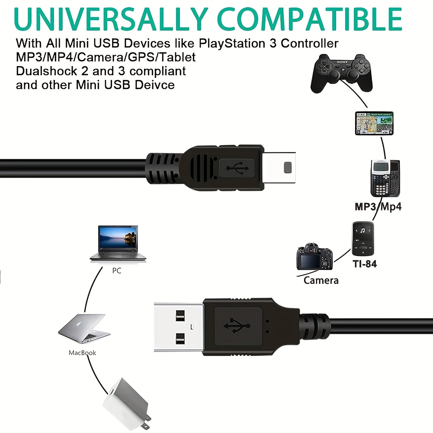 ABLEGRID Mini USB SYNC Data PC Cord Cable for BLUE YETI MicroPhones