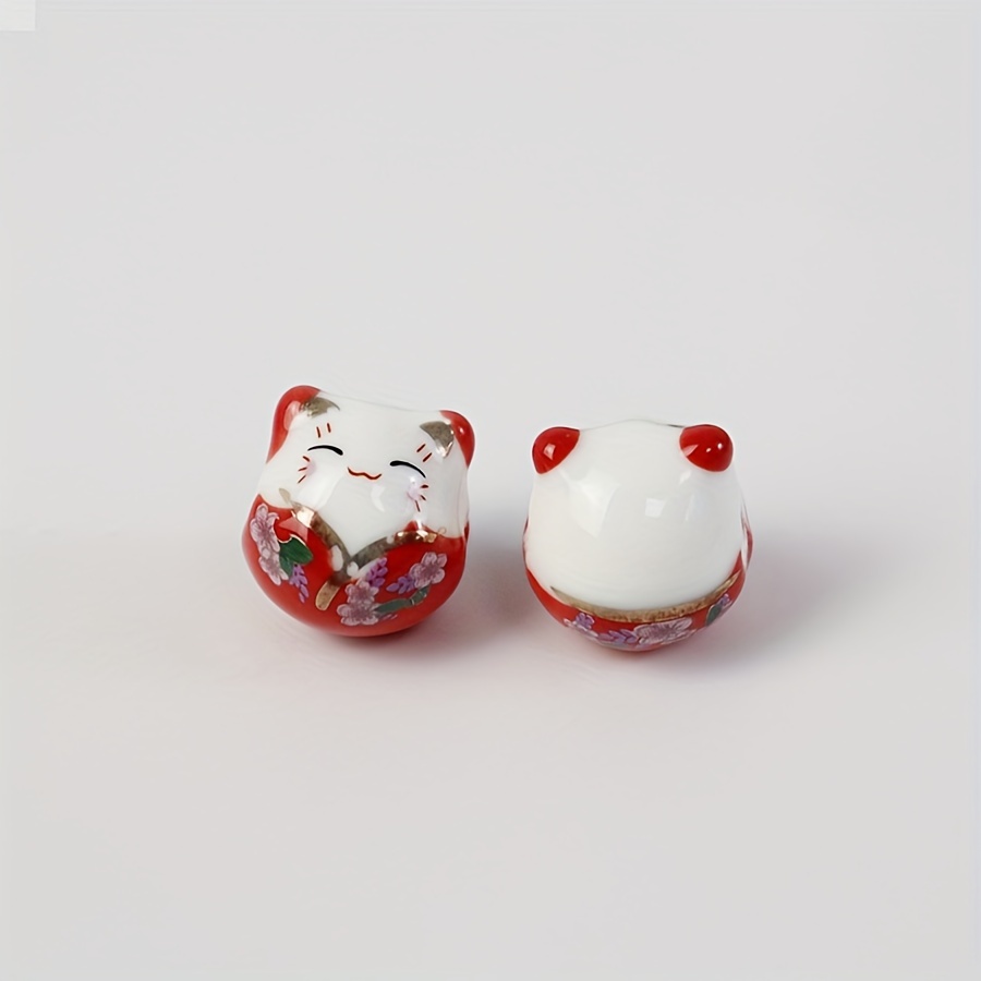 Ceramic Lucky Cat Beads Printed Beads Diy - Temu