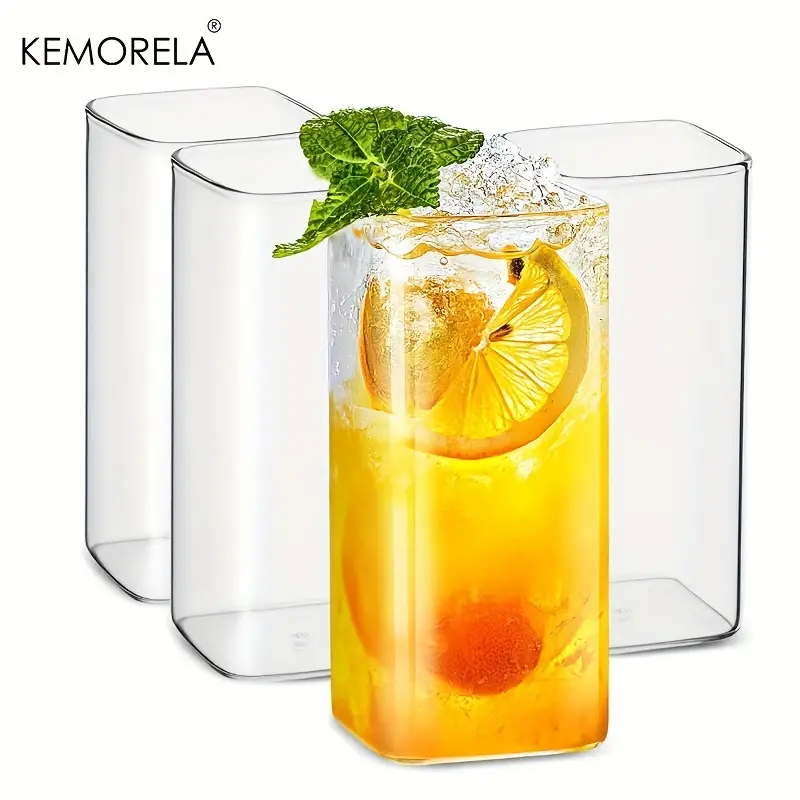 Square Glass Cups Tumbler Highball Drinking Glasses for Water Wine Beer  Cocktails Juice Iced Tea Coffee Mixed Drinks Kitchen Party Home Everyday  Use