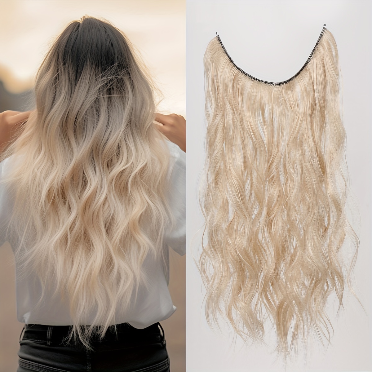 Long Curly Wavy Hair Extensions 55-88 cm Invisible Wire for Women