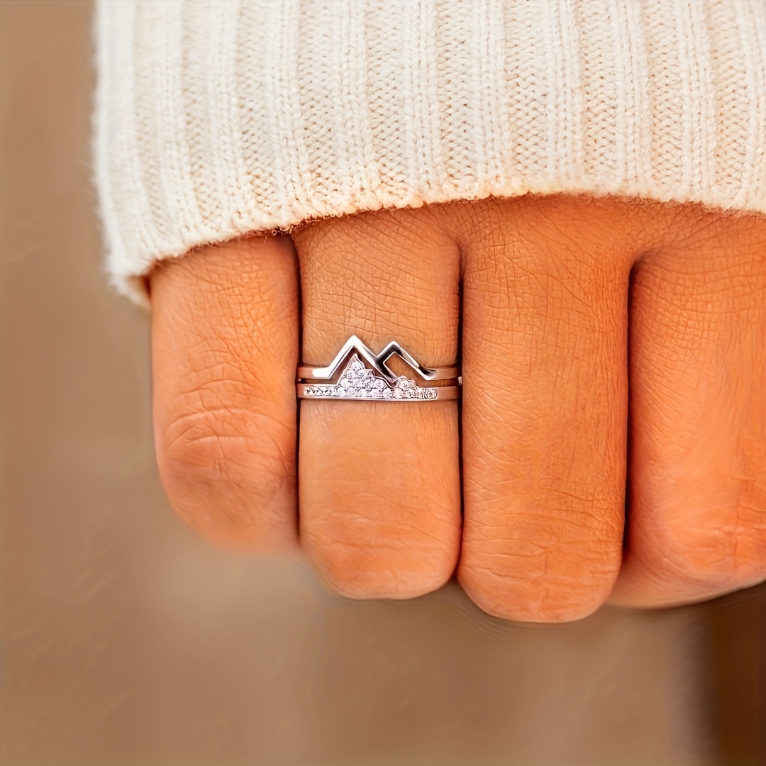 Mountain Themed Zirconia Ring, Versatile Gift for Daughters, Mothers, Friends