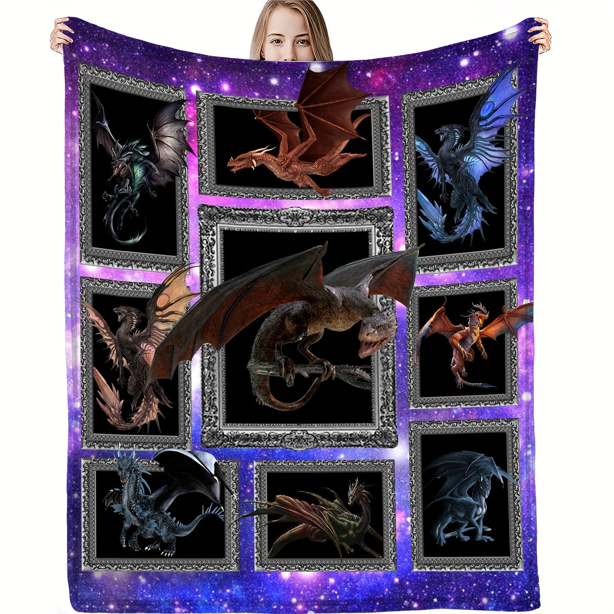 Goth Purple Giant Dragon Thin Blanket Lightweight Flannel - Temu