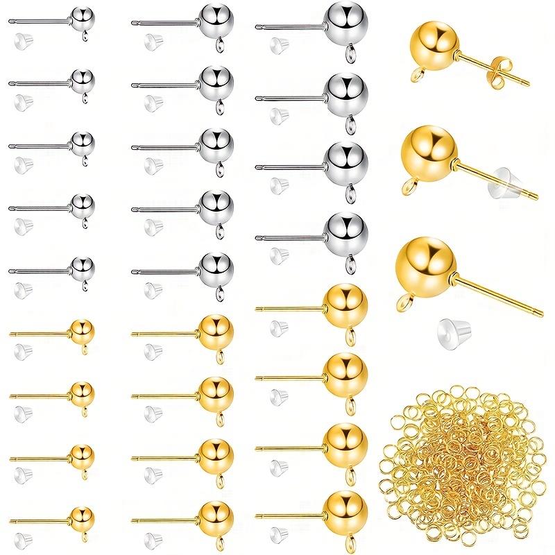 50pcs/set Earring Hooks Including 50pcs Silicone Earring Backs and 50pcs  Jump Rings, For DIY Jewelry Making