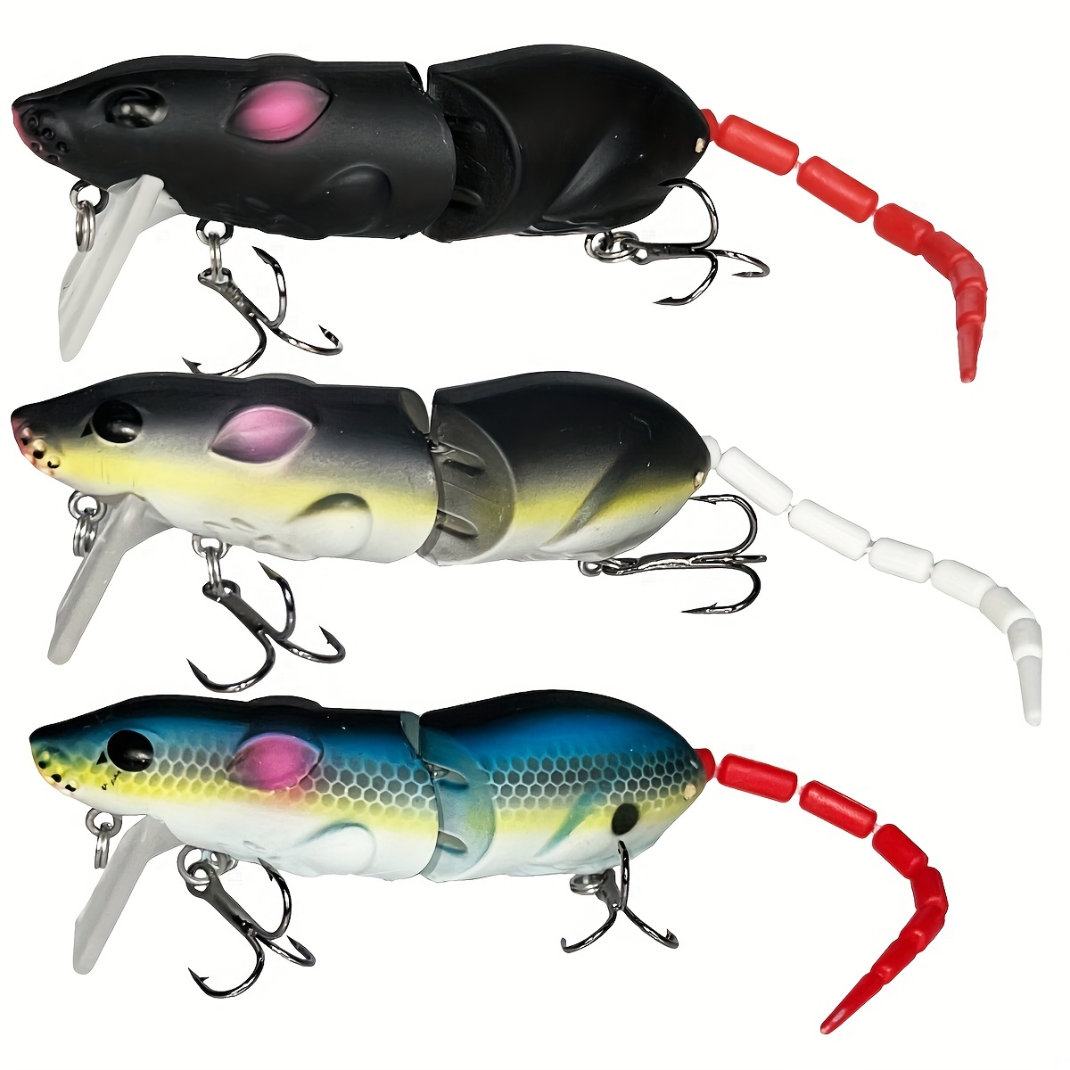 3pcs/set 3D Eye Rat Lures with Wagging Tail for Bass Fishing - Slow Sinking  Swimbaits, 3.3in, 1/2oz