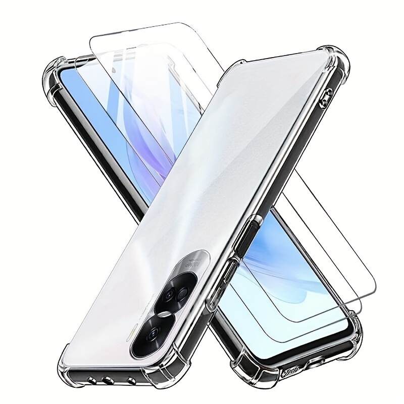 Funda transparente y protector de pantalla para iPhone XR | Paquete 2 en 1  | 2 protectores de pantalla de vidrio templado | Funda suave transparente