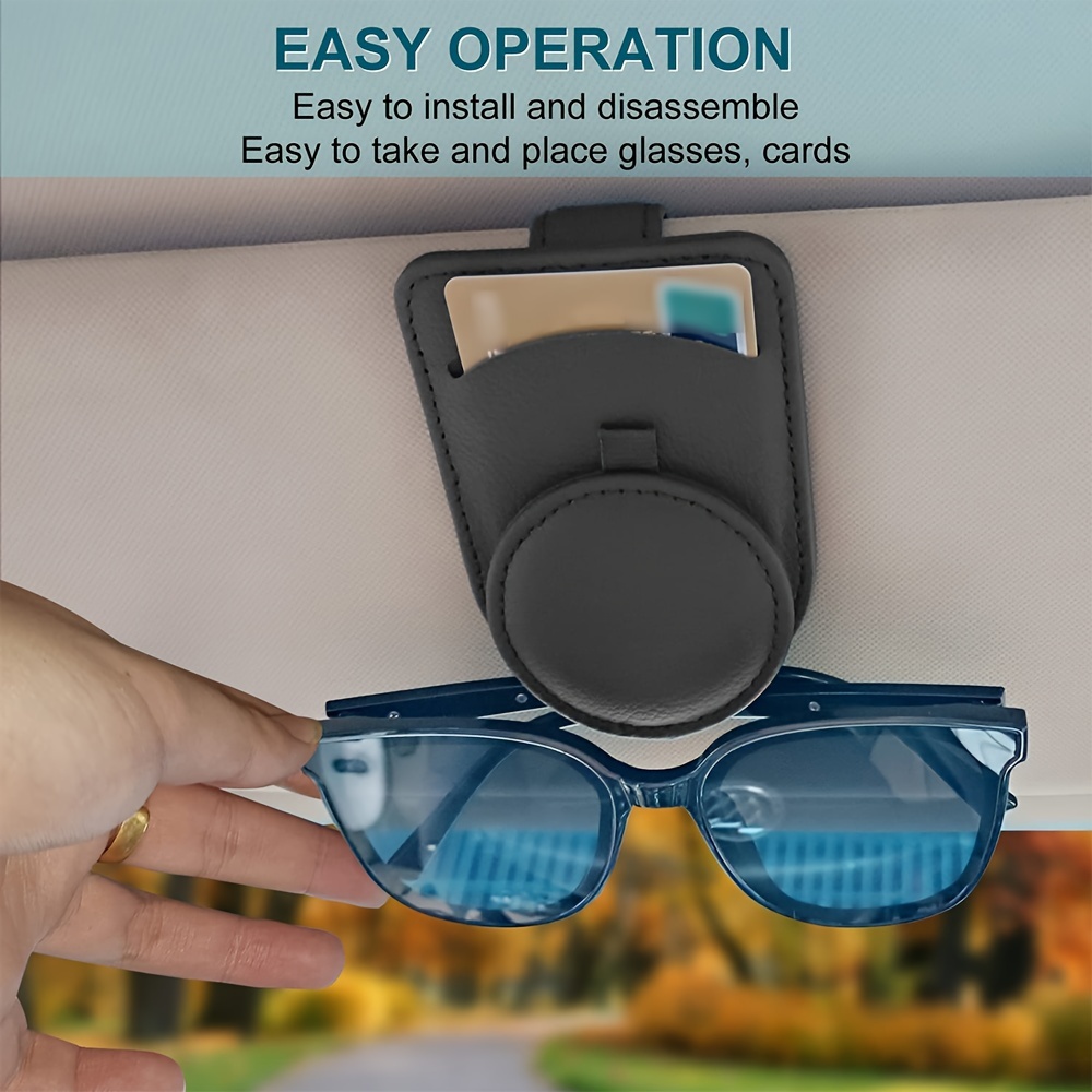KIWEN Sunglasses Holders for Car Sun Visor, Magnetic Leather Glasses  Eyeglass Hanger Clip for Car, Ticket Card Clip Eyeglasses Mount, Car Visor