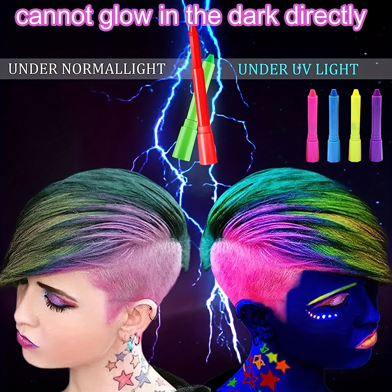  Glow in The Black Light UV Face Paint Crayon, Black