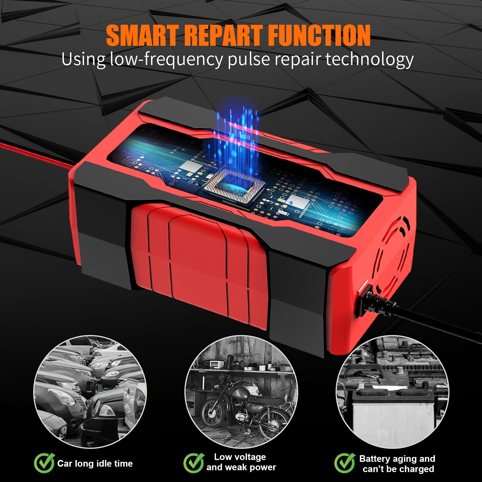 Cargador Batería 10 Amperios 12v 24v Completamente Automático Inteligente  Automóviles, Mantenedor Batería, Cargador Goteo Desulfatador Batería -  Automotriz - Temu