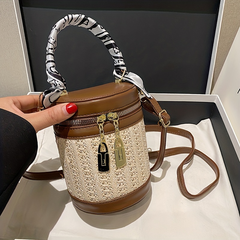 Mini Pendant Crossbody Barrel Handbag, Pu Leather Textured Cylinder Bag  Purse, Classic Versatile Fashion Shoulder Bag - Temu