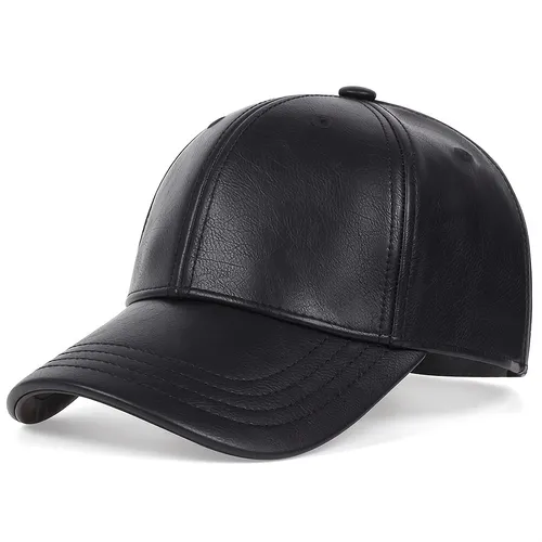 Black Leather Baseball Cap - Temu
