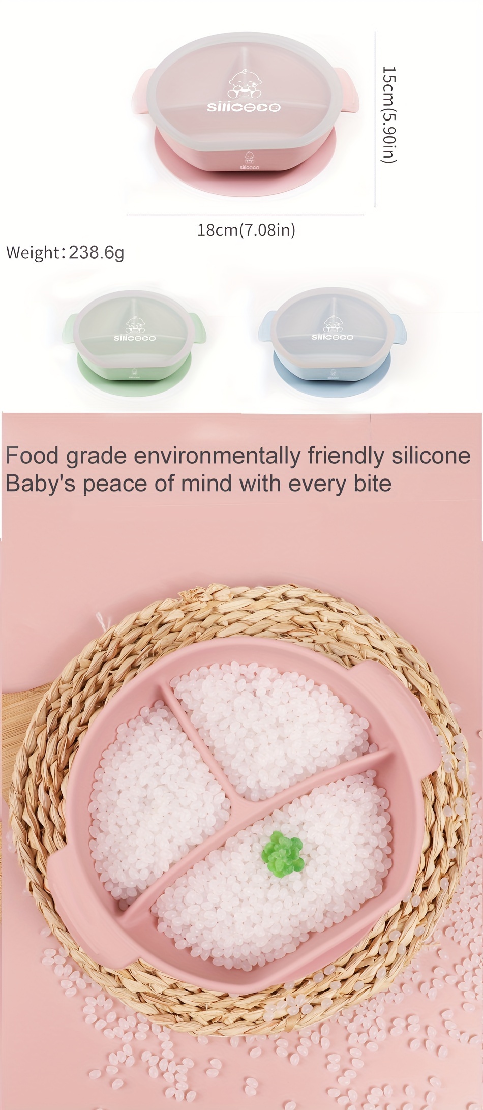 food grade silicone food bowl training tableware bpa free microwave dishwasher and oven safe details 1