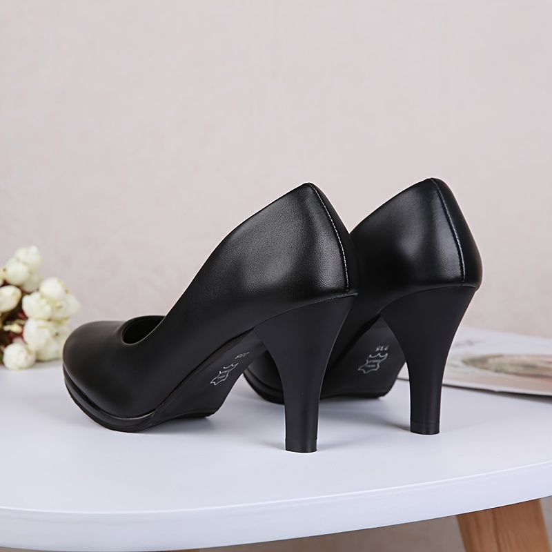 Zapatos De Salón Negros Para Mujer Tacones Altos Gruesos Sin - Temu