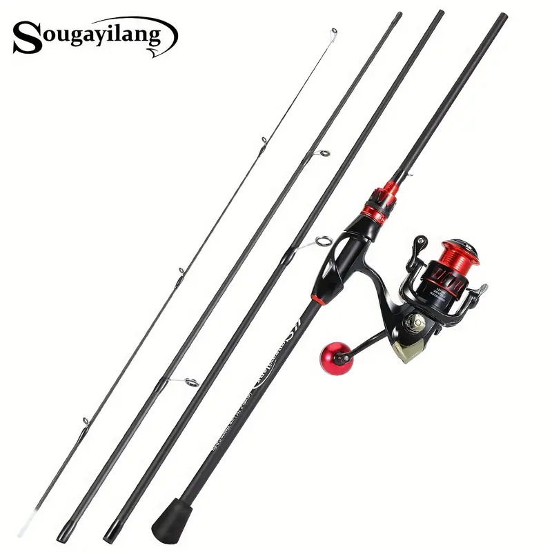 Sougayilang Carbon Spinning Fishing Rod And Reel Combo - 2.1m/6.9ft With  EVA Handle, 5.2:1 Gear Ratio, For Travel, Saltwater And Freshwater Fishing
