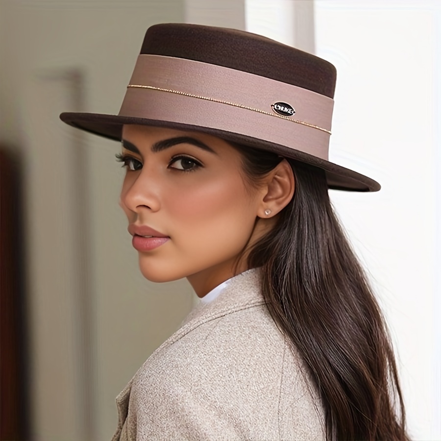 Ribbon Wool Fedoras Hat Elegant Flat Brim Jazz Felt Hats Classic Breathable  Top Hat For Women Men Autumn & Winter