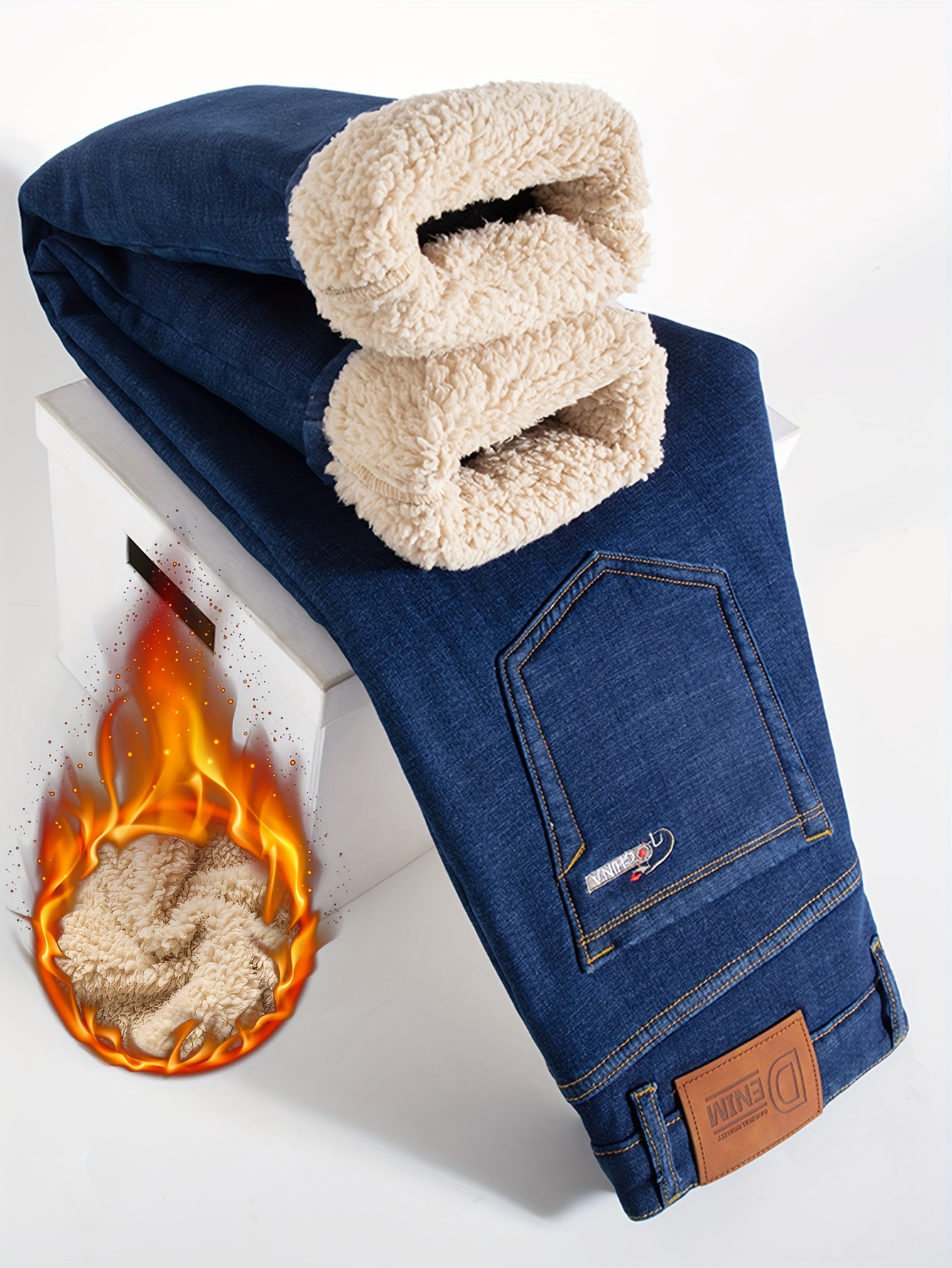 Fleece Lined Jeans - Temu Canada