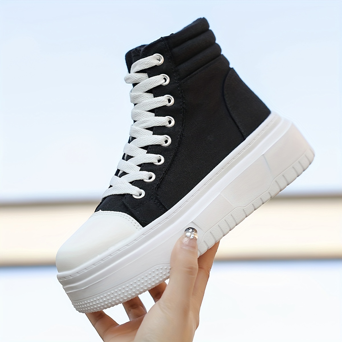 Women s High Top Sneakers Lightweight Lace Up Casual Shoes with Thick Platform Sole for