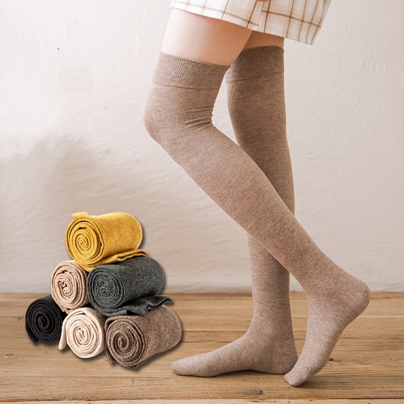 Calcetines largos casuales de algodón a rayas para mujer, calcetines sobre  la rodilla, medias altas hasta la rodilla, color negro y blanco