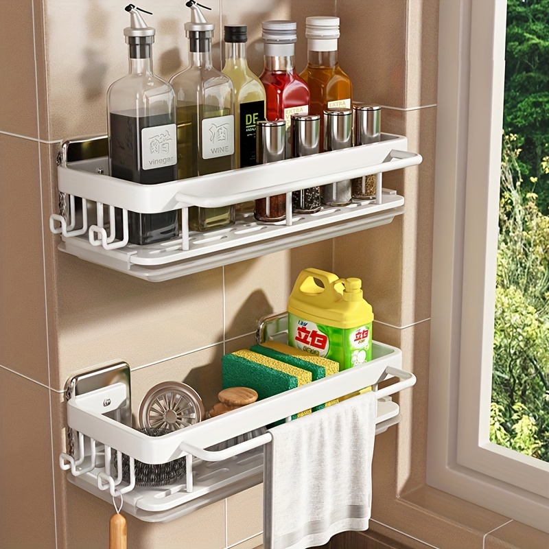 1pc Acrylic Adhesive Bathroom Shelf Storage Organizing Rack For Kitchen  Spice Bottles Without Drilling