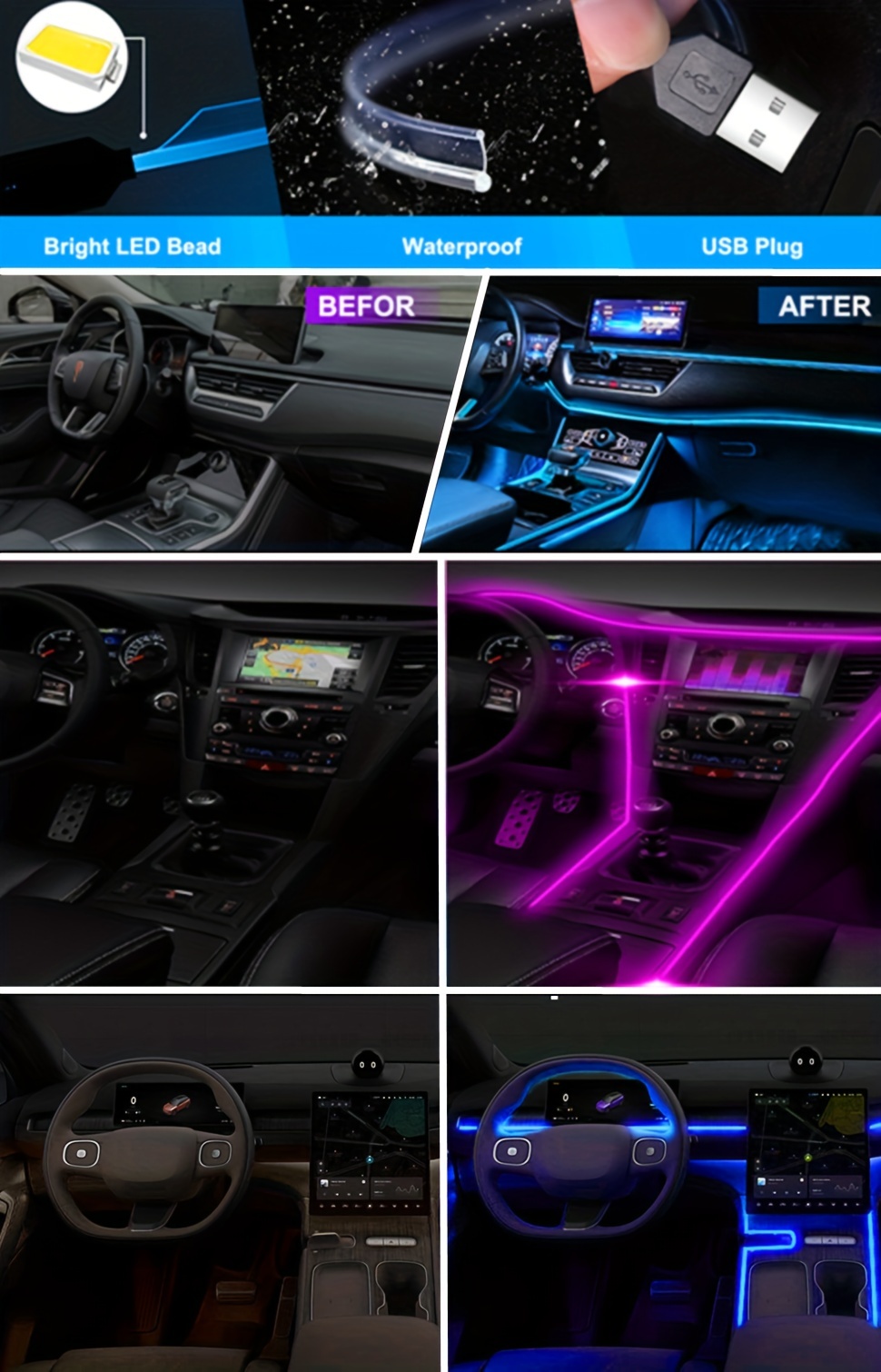 Innenraumbeleuchtung, Auto-LED-Lichtleiste Upgrade 2 Farben  Autotürverkleidung U ebungslicht Passend für 3er F30 2013-2019 : :  Auto & Motorrad