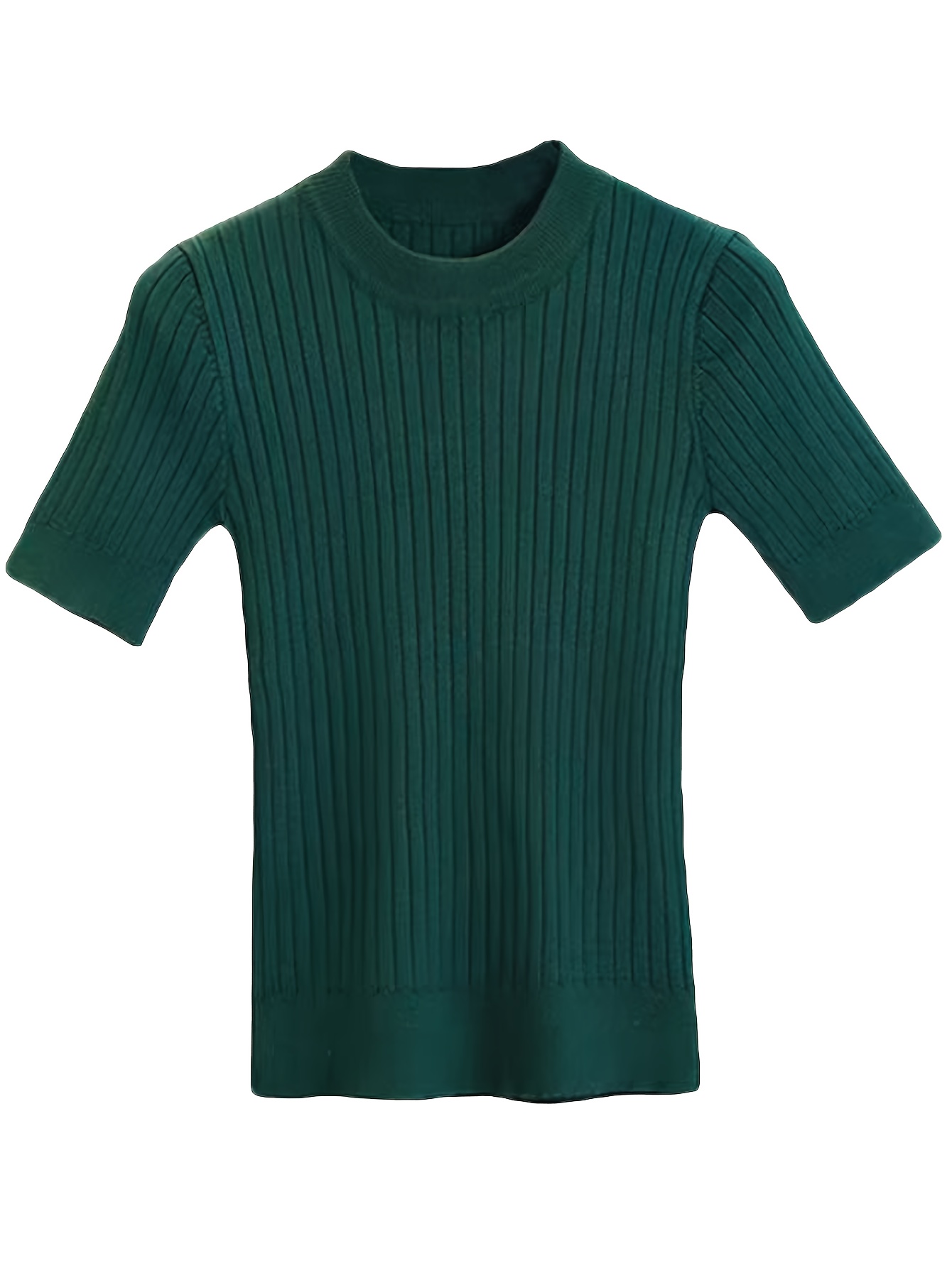 Women's Ribbed T-Shirt - High Elasticity Ice Sliky Fiber Fabric, Slim Fit Round Neck Short Sleeve Top, Solid Color All-Season Layering Essential for Casual & Formal Wear, Versatile Clothing, Quality Stitching