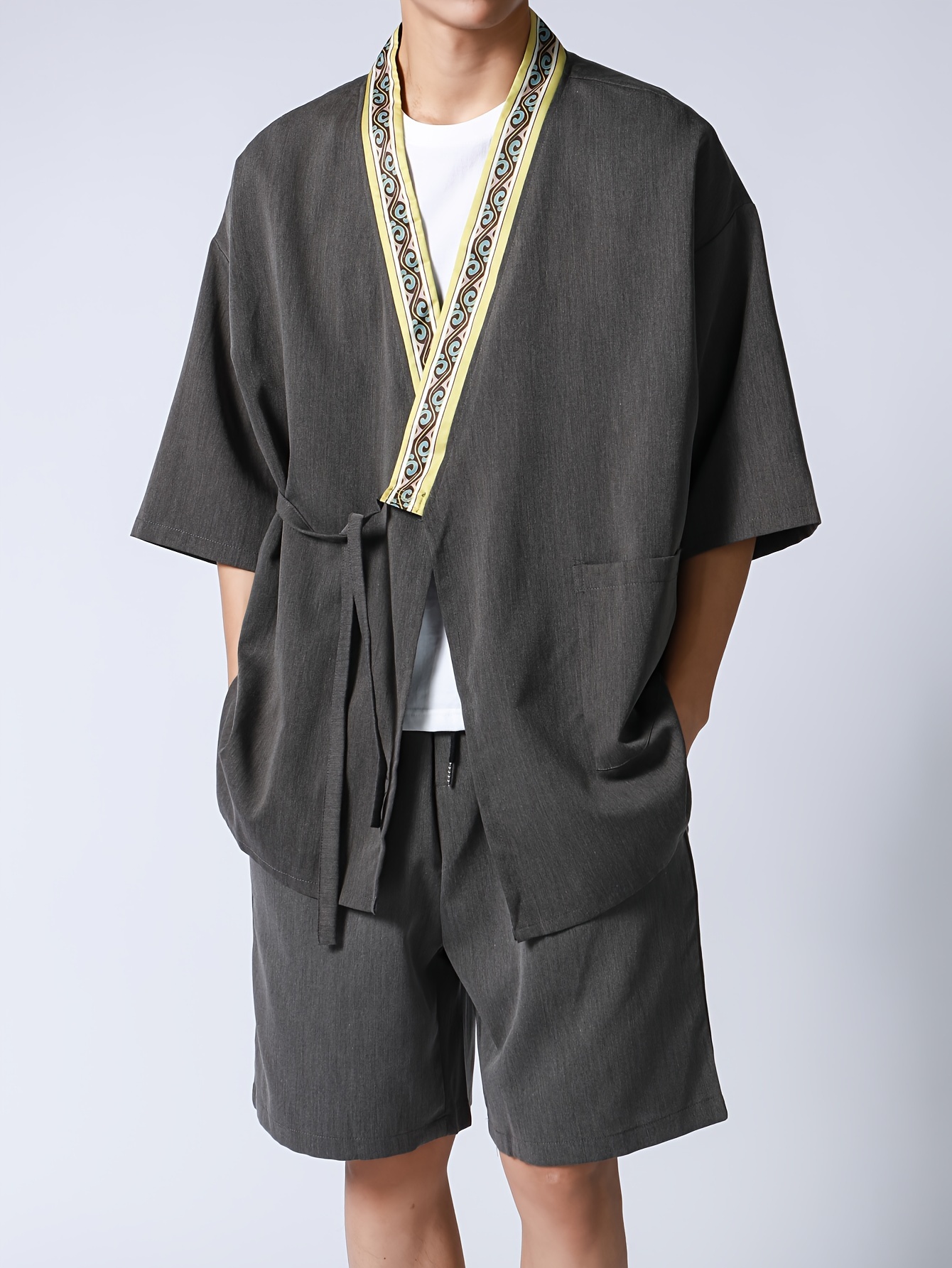 Camisa Suelta Estilo Japonés Retro Hombre Kimono Japonés - Temu