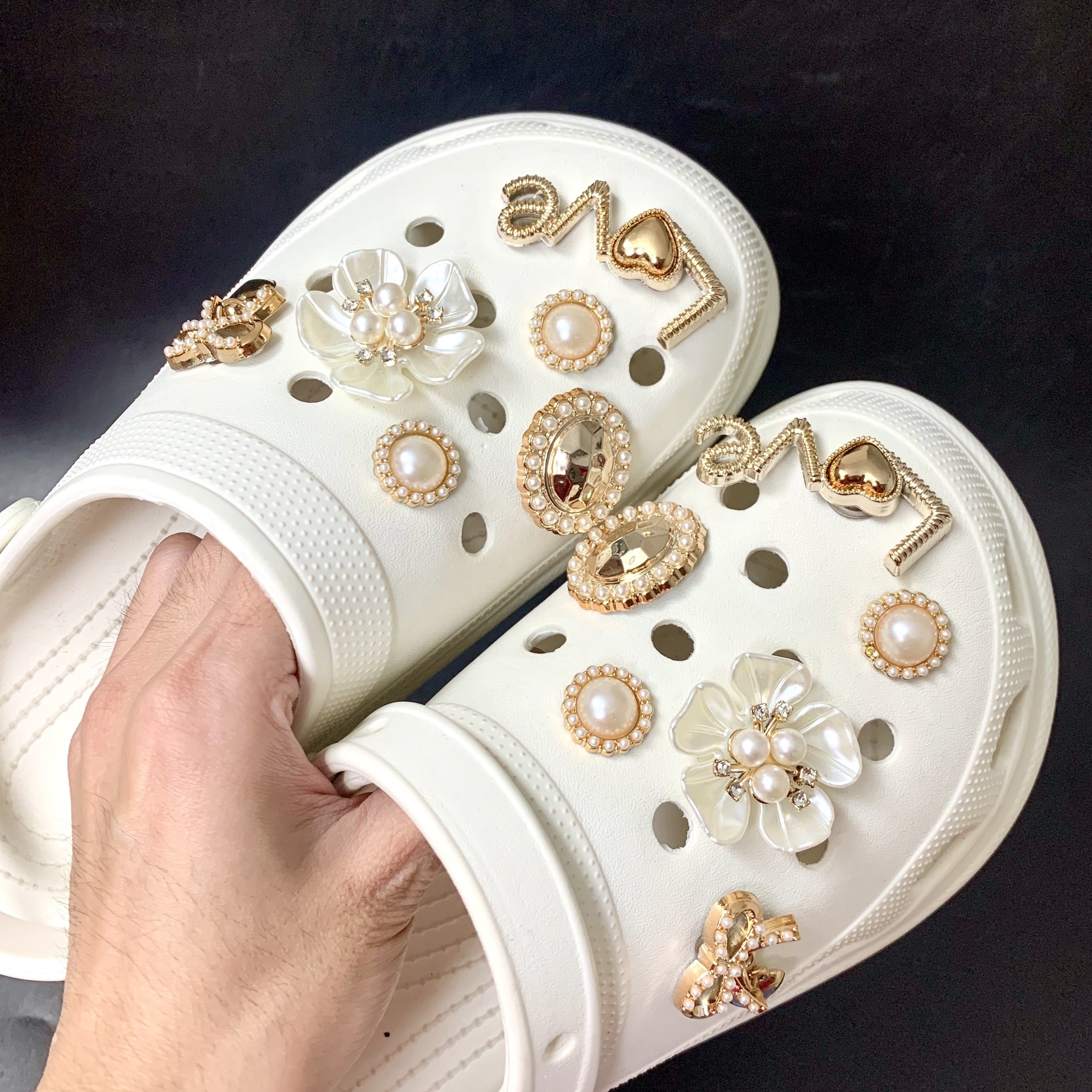 Metal Charms Designer Diy Pearl Rhinestones Shoes Decoration For