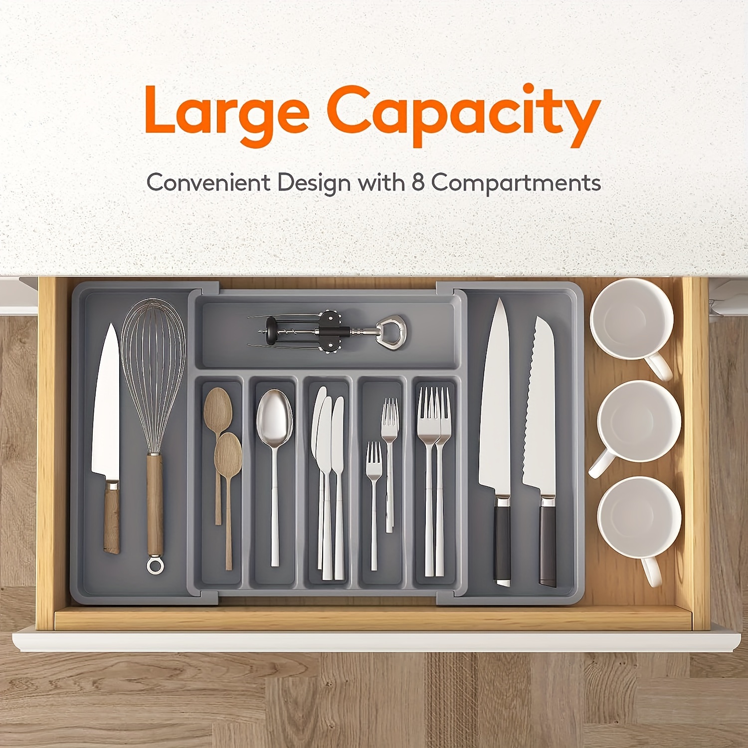 1pc, Organizador de cajones, Caja de almacenamiento de utensilios de  cocina, Bandeja de utensilios expandible para cocina, Soporte ajustable  para